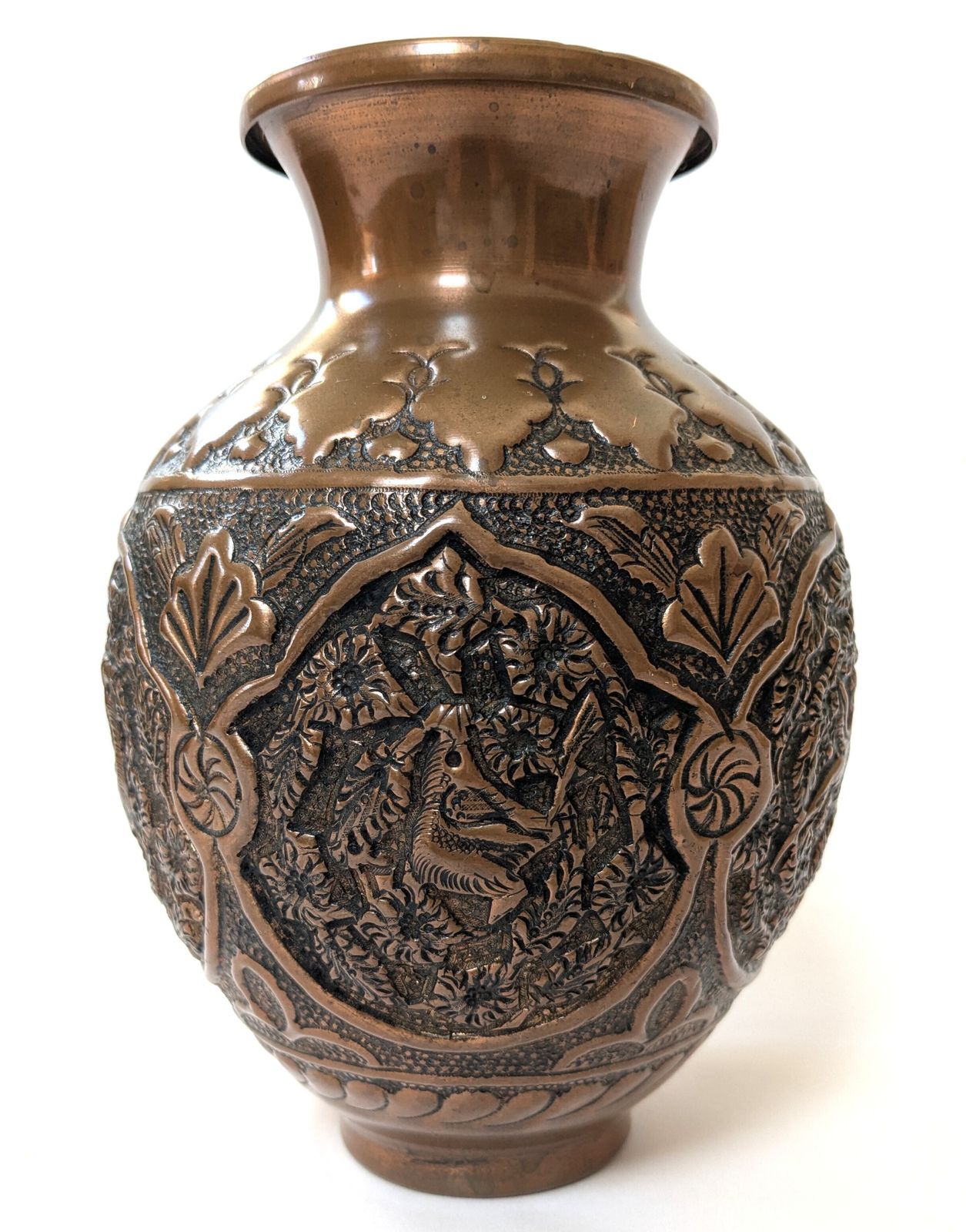 Antique Islamic Qajar Ghulamzani Carved Copper Vase photo Home Decor