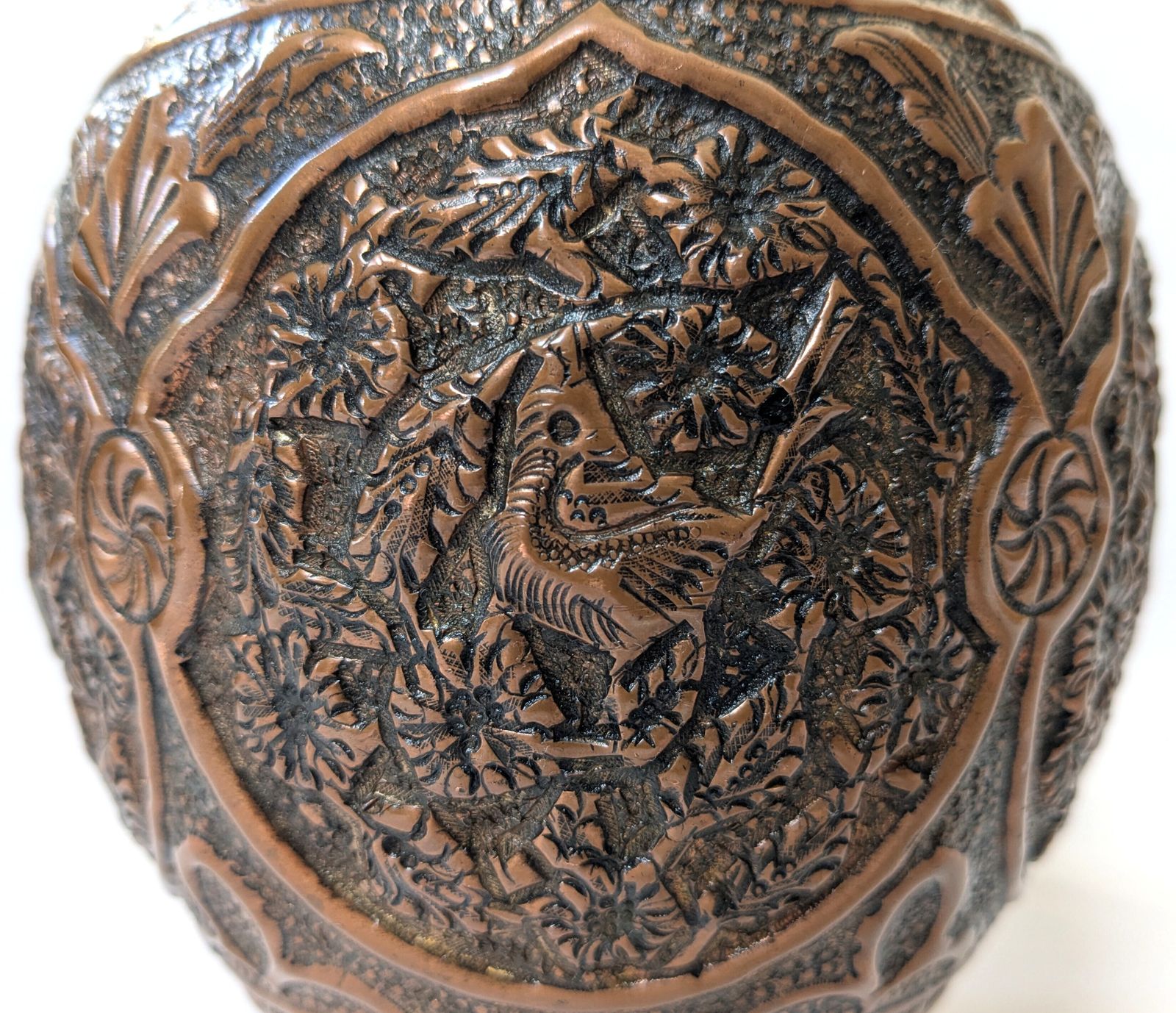 Antique Islamic Qajar Ghulamzani Carved Copper Vase photo buy