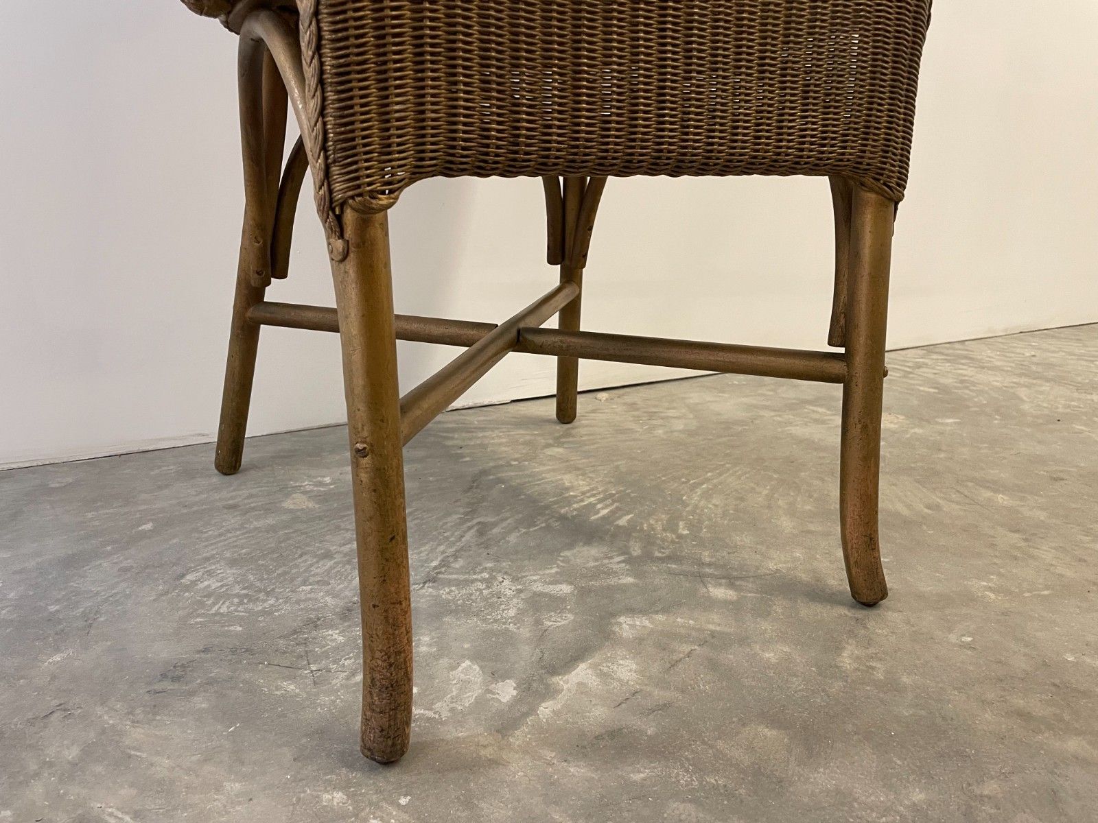 300.0 Vintage Circa 1930s Lloyd Loom “Lusty” Original Gold Painted Pair Of Occasional Dining Chairs photo