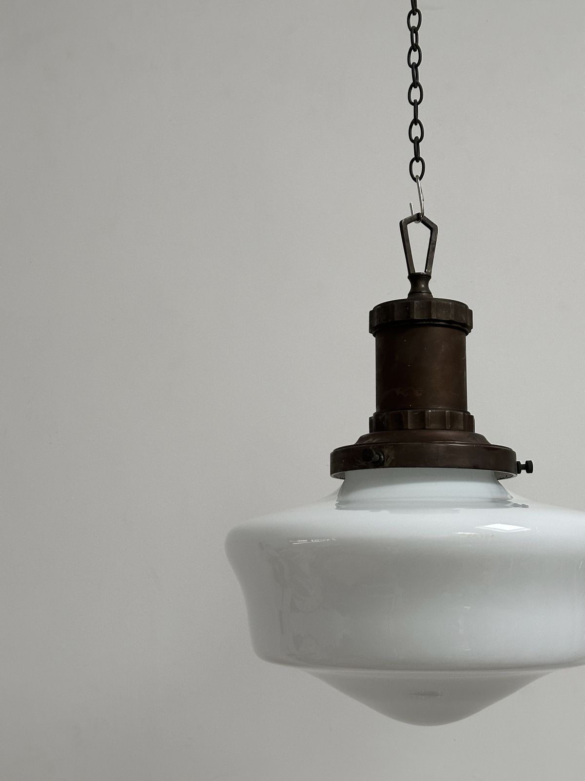 Set Run Antique Church Opaline Milk Glass Ceiling Pendant Light Lamp By Morco photo vinterior