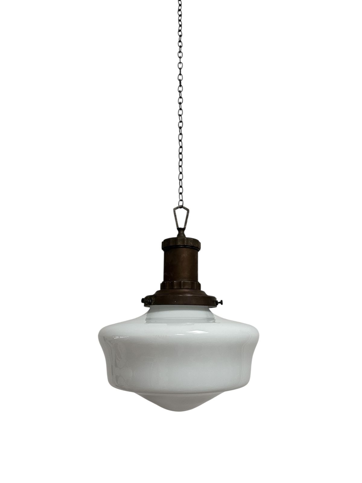Pair Set Antique English Church Opaline Milk Glass Ceiiling Pendant Light Lamp By Morco photo for sale