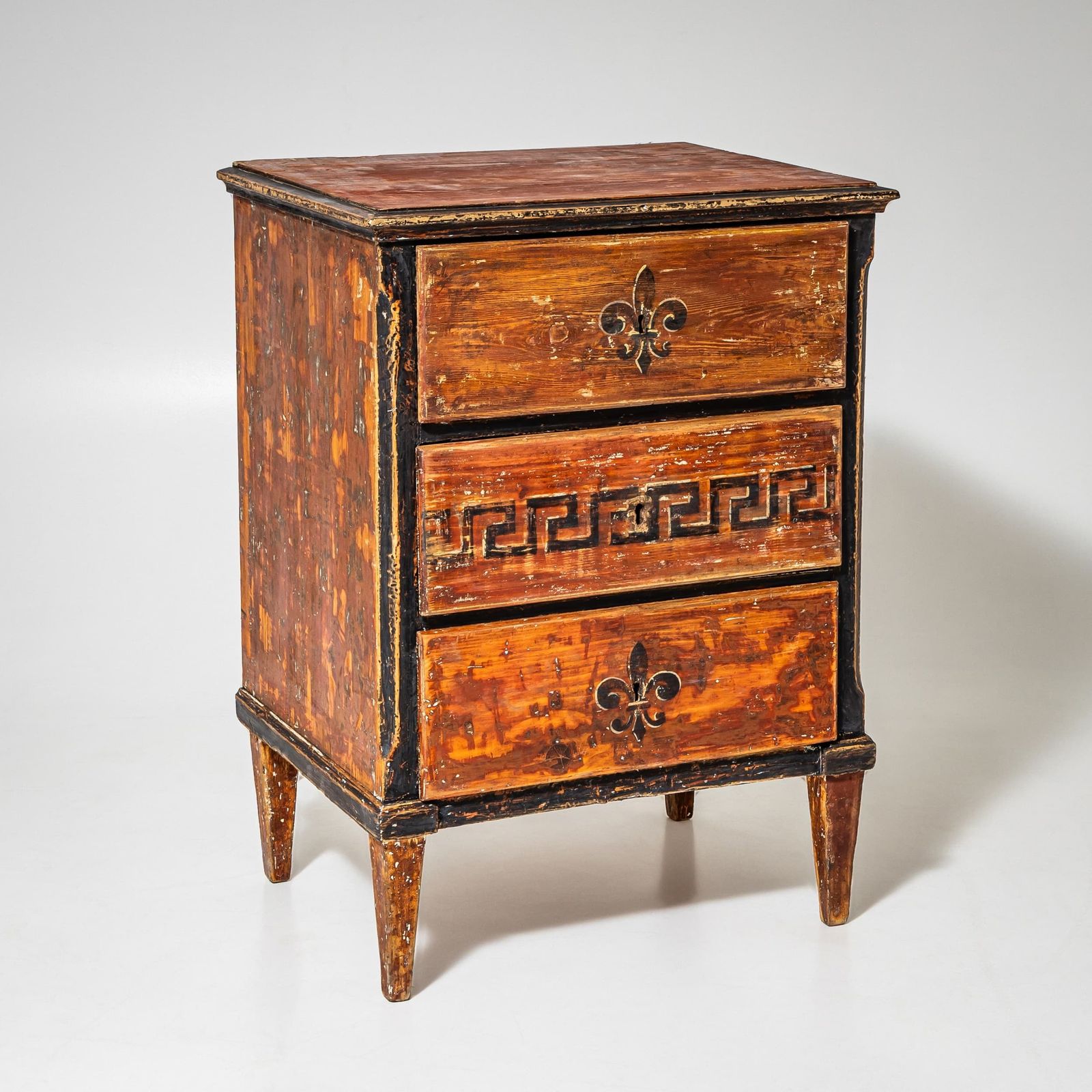 Handgeschilderde Biedermeier Ladekast In Rood, Eerste Helft 19e Eeuw photo for sale