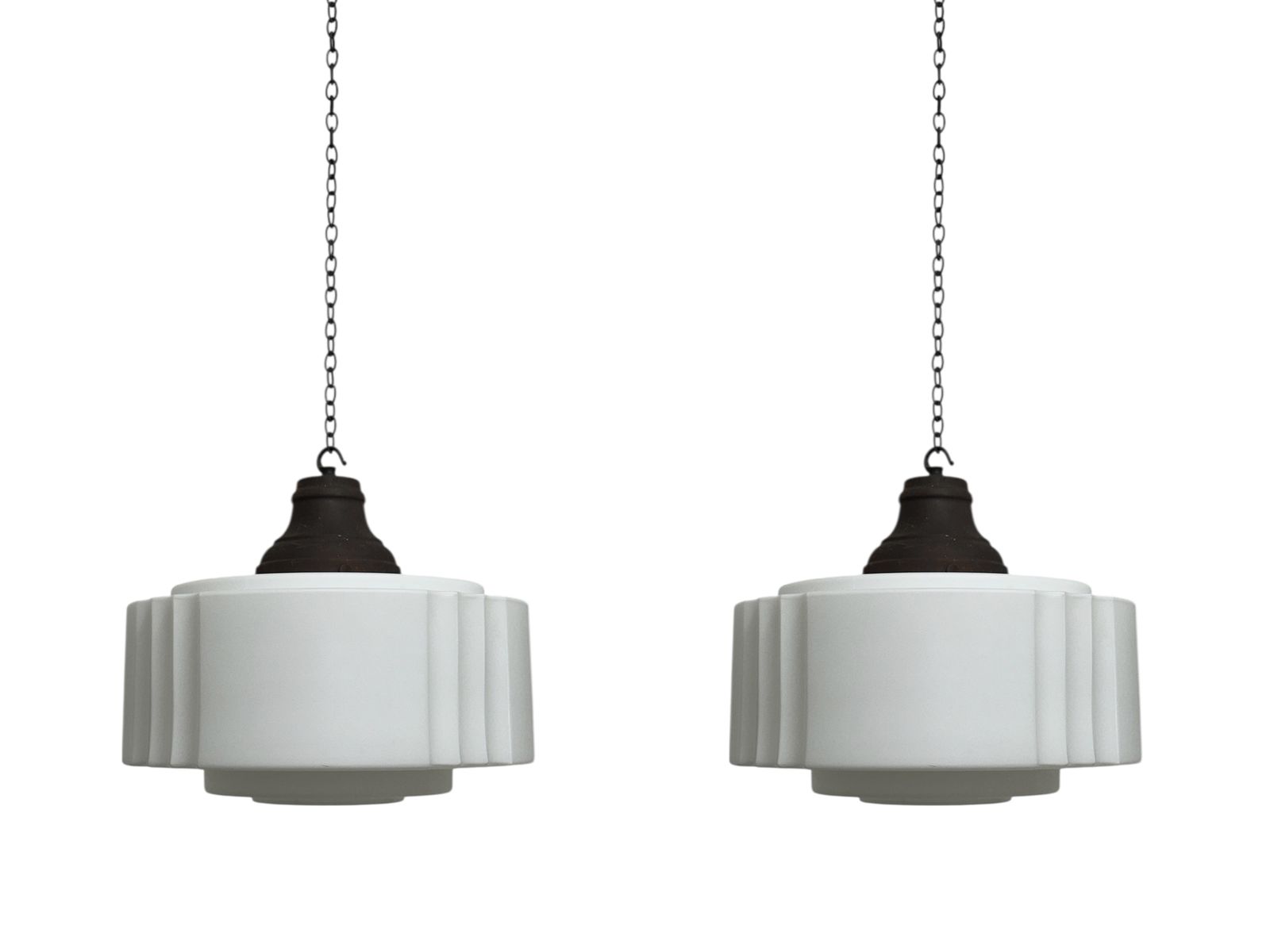 Run Set Large Antique Church Stepped Satin Opaline Milk Glass Ceiling Pendant Light Lamp photo furniture