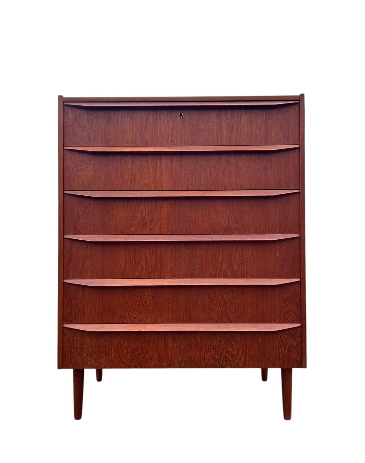 Danish Teak Chest Of Drawers Scalloped Handles Mid Century Tallboy 1960s