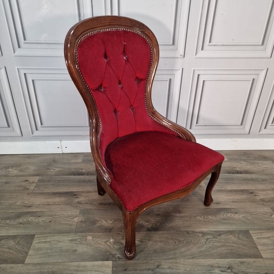 Antique Style Slipper Chair Spoon Button Back Red Upholstery Victorian Bedroom photo furniture