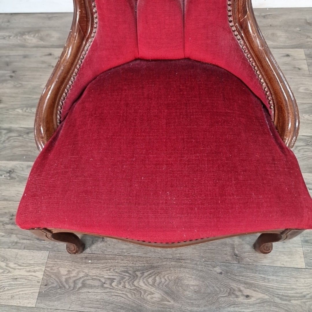 Antique Style Slipper Chair Spoon Button Back Red Upholstery Victorian Bedroom photo Furniture