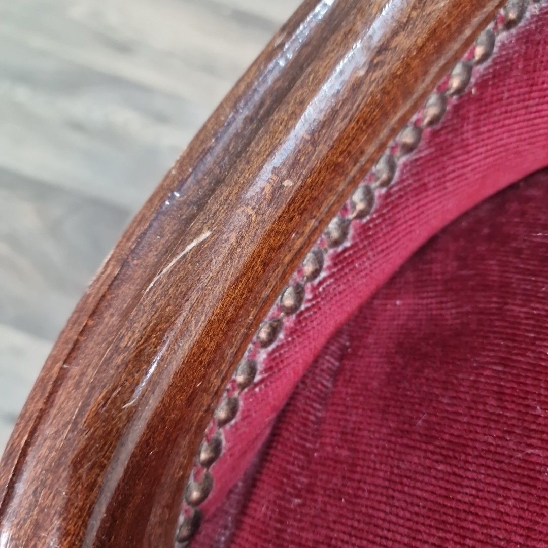 photo for sale Antique Style Slipper Chair Spoon Button Back Red Upholstery Victorian Bedroom