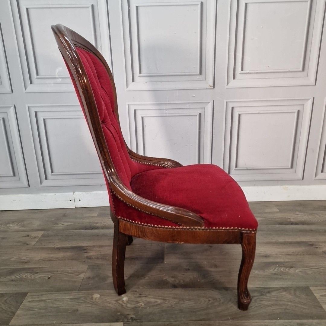 Furniture Antique Style Slipper Chair Spoon Button Back Red Upholstery Victorian Bedroom photo
