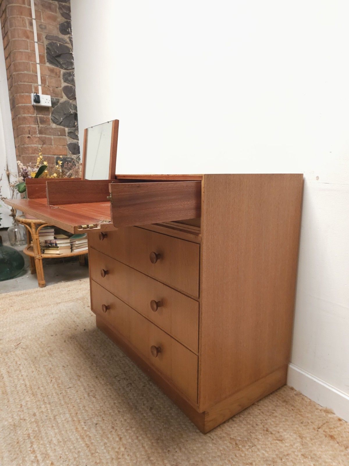 Meredew Mid Century Dressing Chest Retro Oak Chest Of Drawers Vintage Delivery photo for sale
