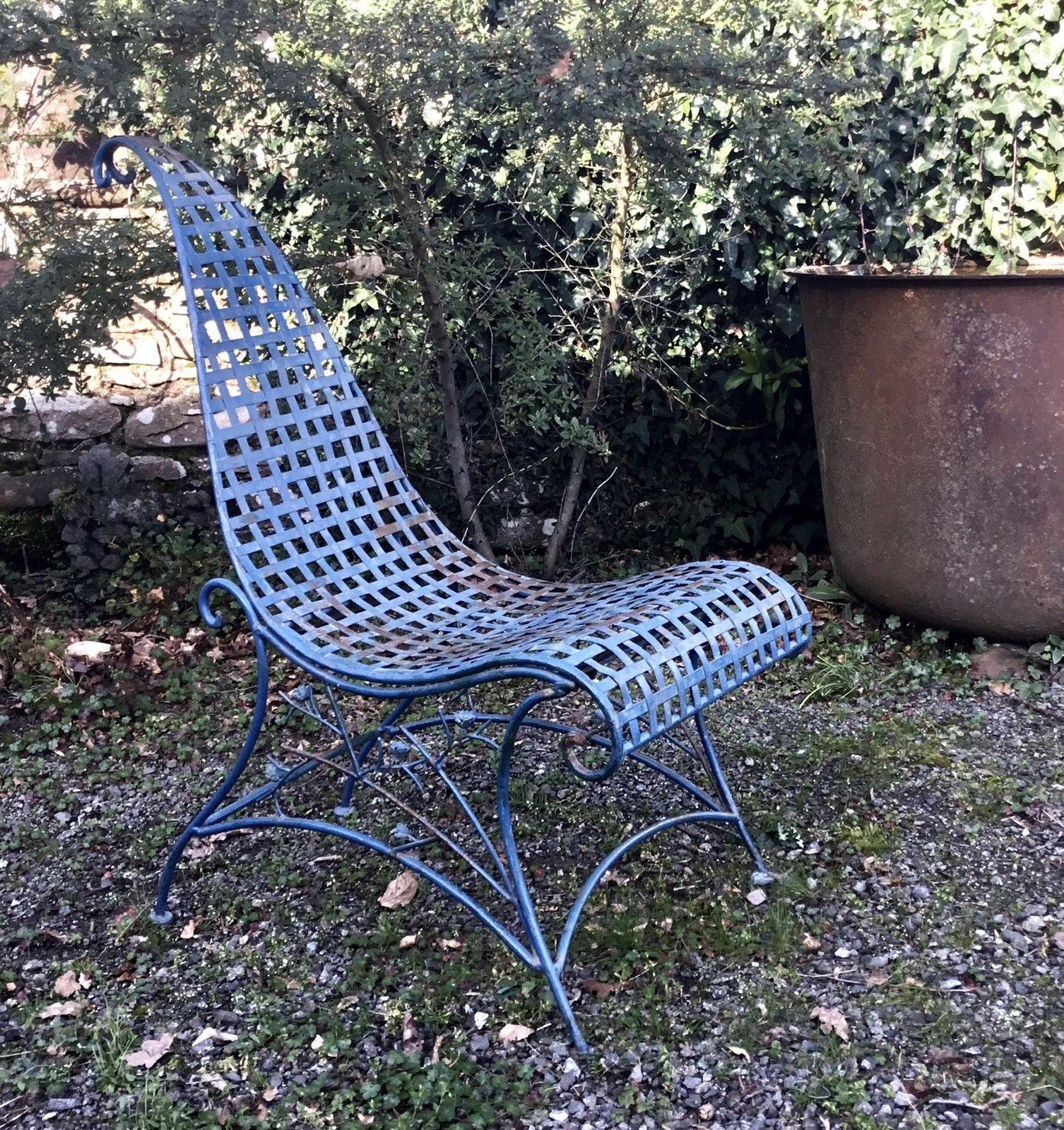 Stunning Mid Century Strapwork Garden Chair In Wrought Iron photo furniture