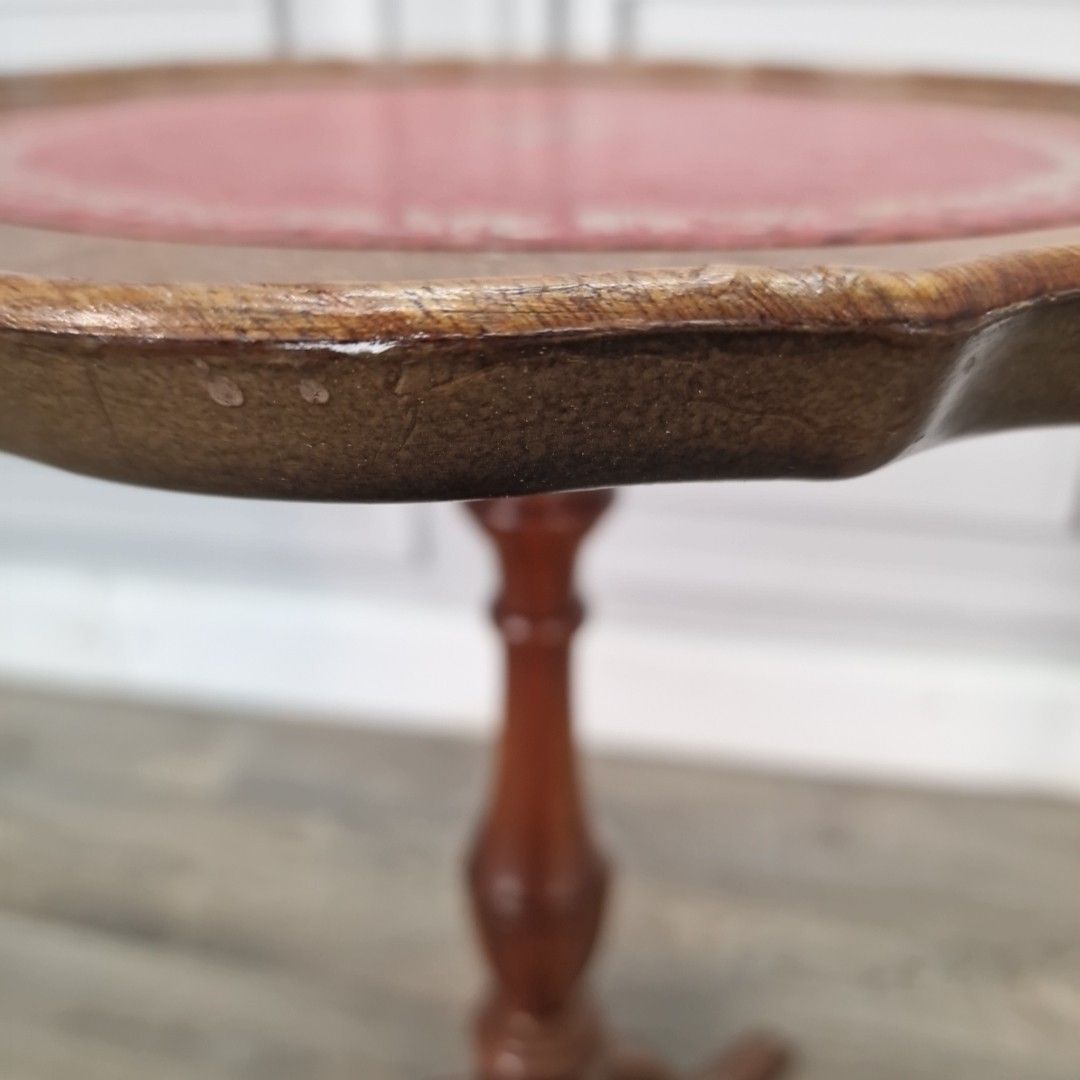 Vintage Side Wine Table Red Faux Leather Top Tripod Retro Antique Style photo buy