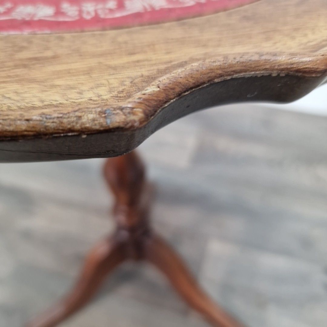 photo for sale Vintage Side Wine Table Red Faux Leather Top Tripod Retro Antique Style