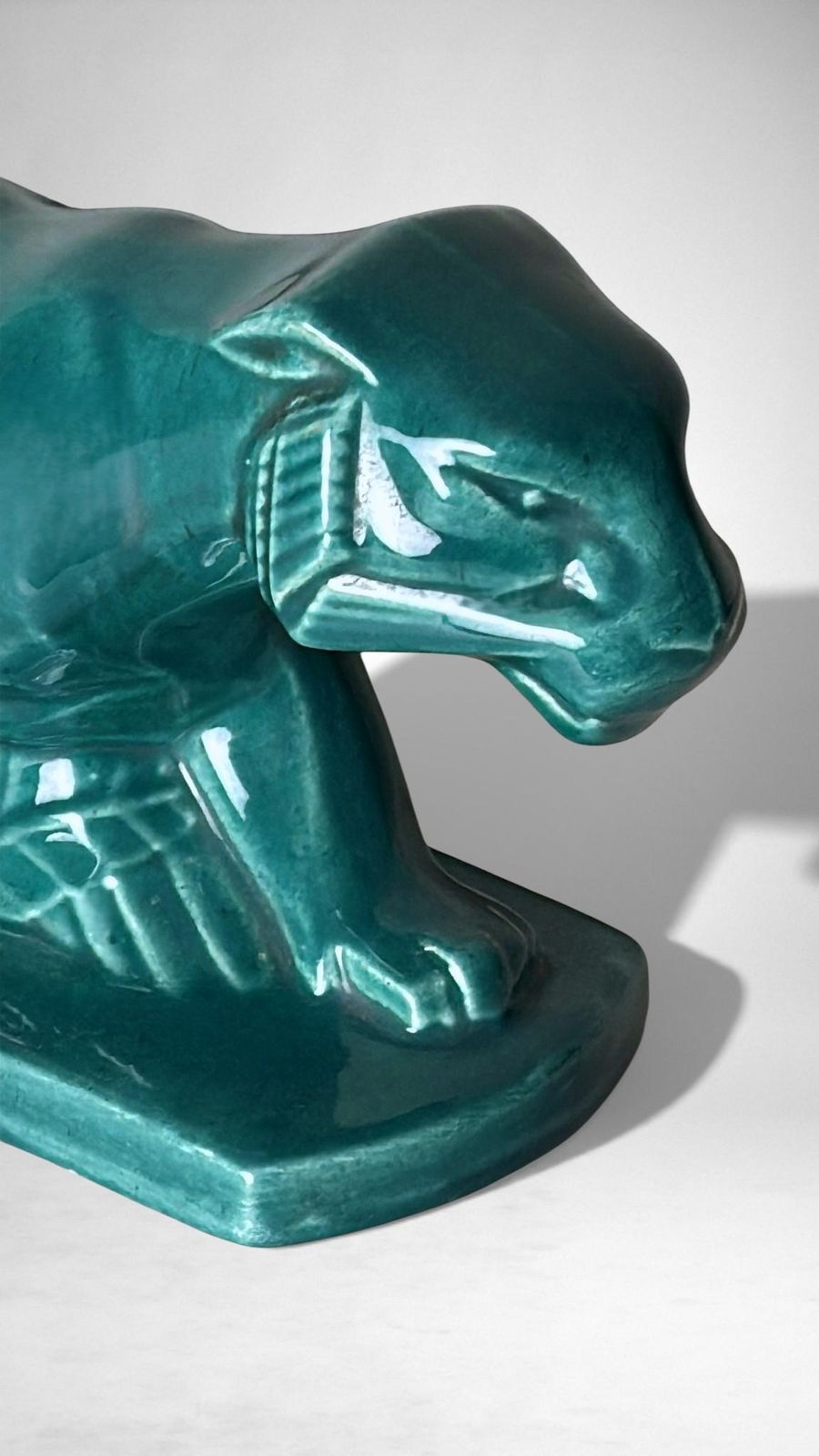 photo vinterior Art Deco Saint Clément Style Panther France Green Glazed Ceramic