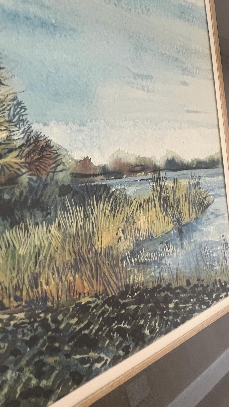Signed Christine Adams Watercolour Picture Framed & Glazed Riverside Landscape photo vinterior