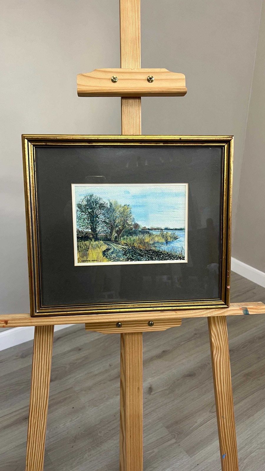 photo for sale Signed Christine Adams Watercolour Picture Framed & Glazed Riverside Landscape