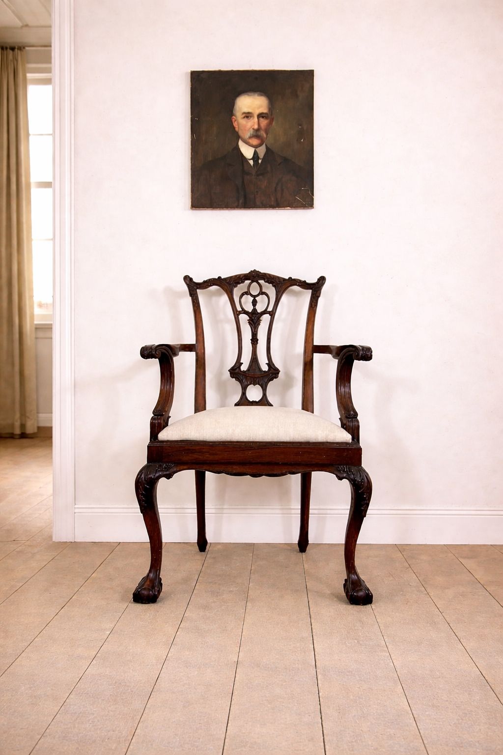 Victorian Antique Mahogany Chippendale Upholstered Armchair photo furniture