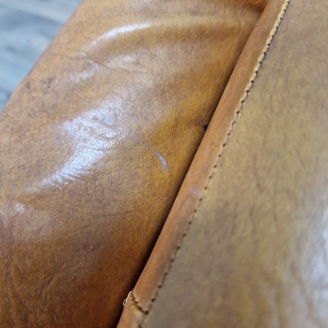 Vintage Tan Sherborne Footstool Pouffe Mid Century Foot Rest Faux Leather Vinyl photo vinterior