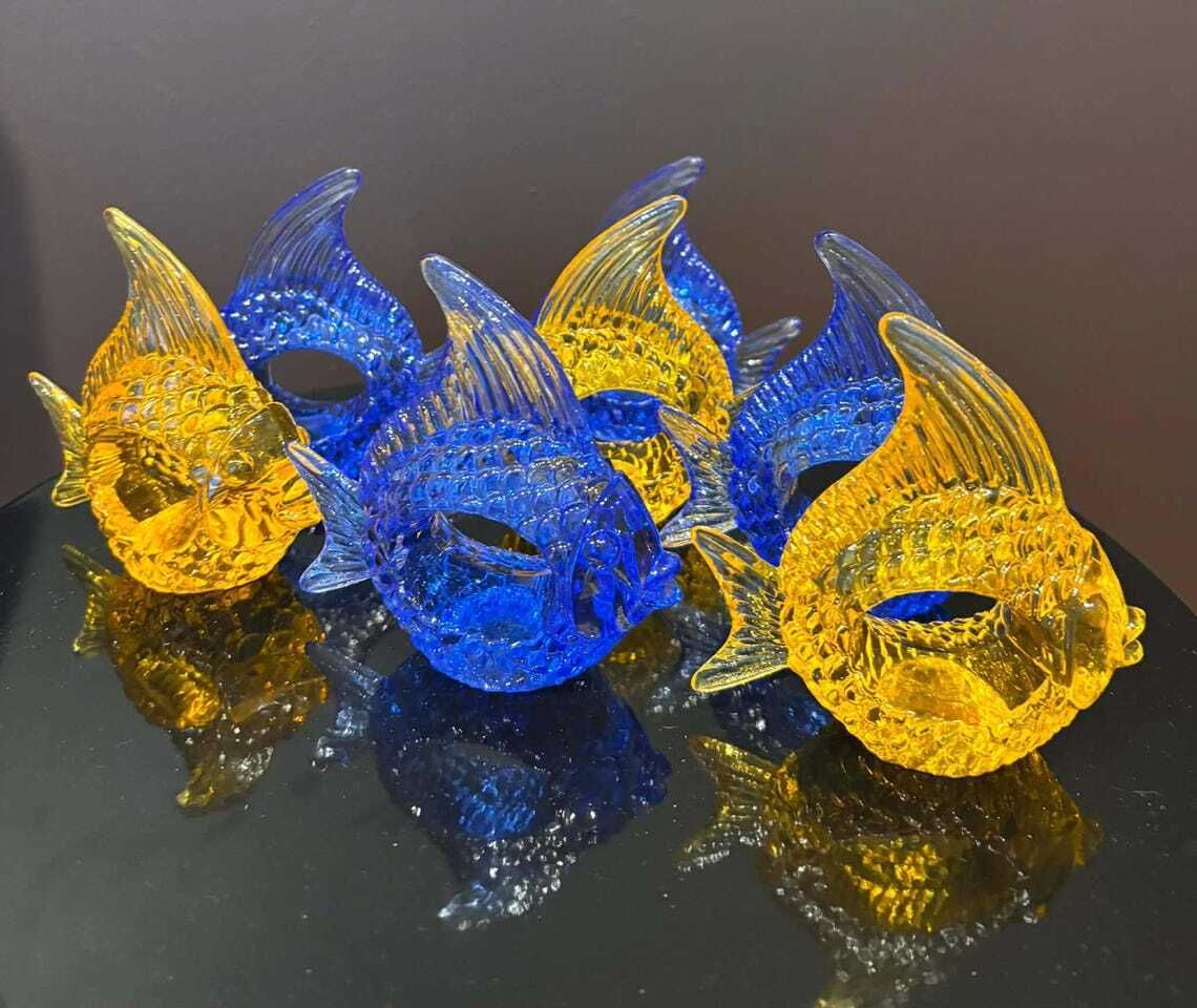 Lucite Angel Fish Napkin Rings: Tropical Beach Decor, Set Of 7 photo vinterior