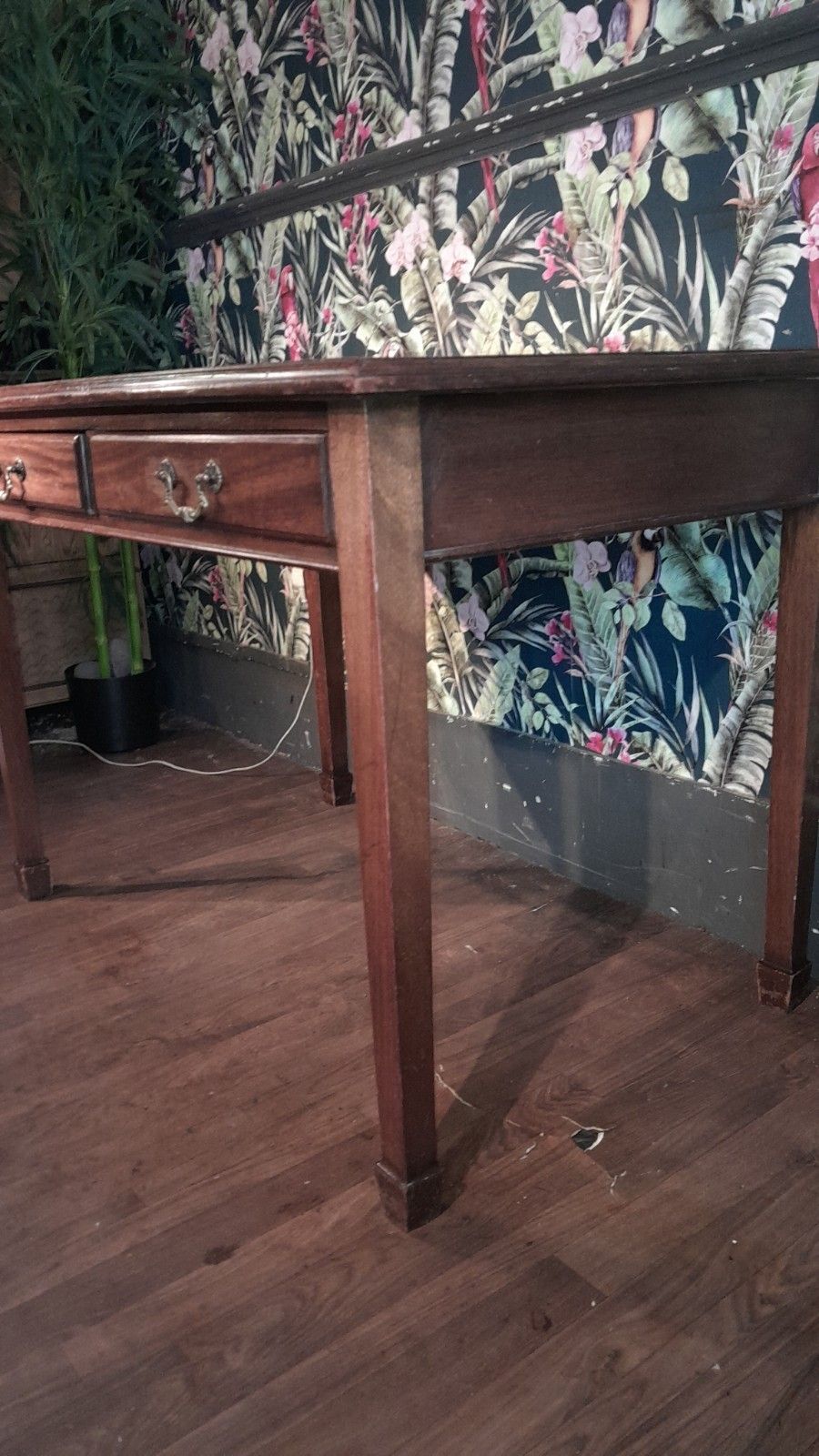 Vintage Mahogany Desk With 2 Dovetail Drawers And Red Top photo for sale