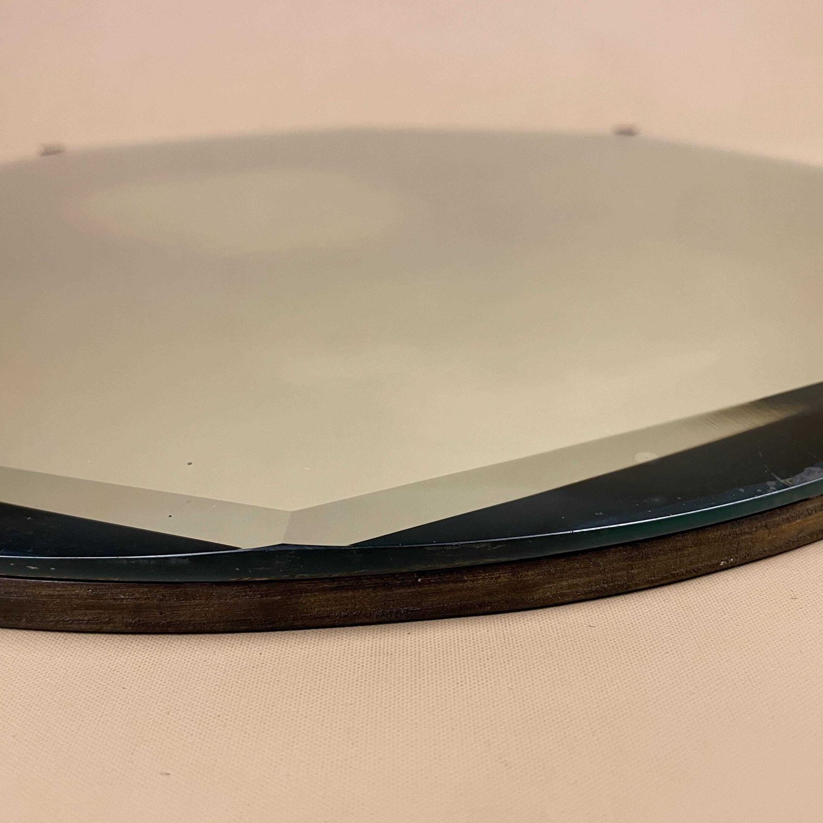 Round Bevelled Wall Mirror Frameless Vintage Wood Back Mid Century Minimalist Art Deco Antique Style Hanging Mirror Home Decor. photo vintage