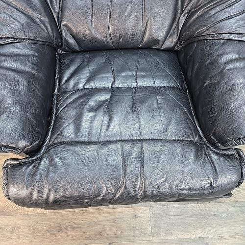 Retro Mid Century Armchair Reclining Swivel Recliner Black Leather Chair Danish photo vinterior