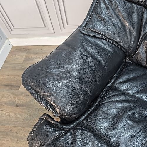 Retro Mid Century Armchair Reclining Swivel Recliner Black Leather Chair Danish photo vintage
