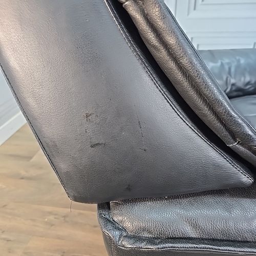photo buy Retro Mid Century Armchair Reclining Swivel Recliner Black Leather Chair Danish