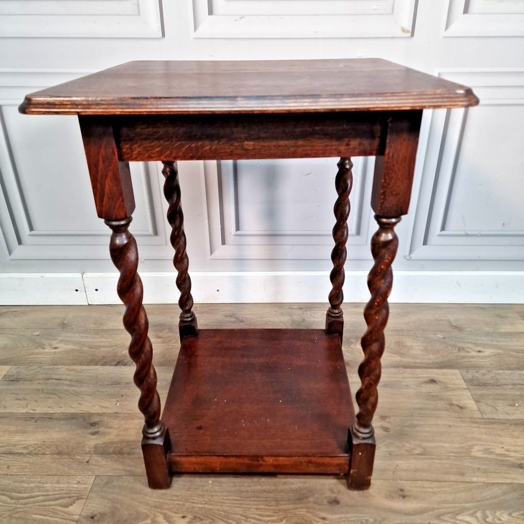 Antique Oak Hall Table Vintage Wooden Barley Twist Occasional 2 Tier Lamp photo furniture