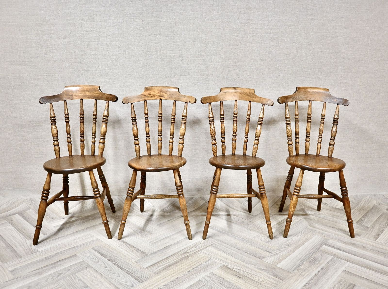 Set Of 4 Antique Penny Seat Windsor Kitchen Dining Chairs photo furniture