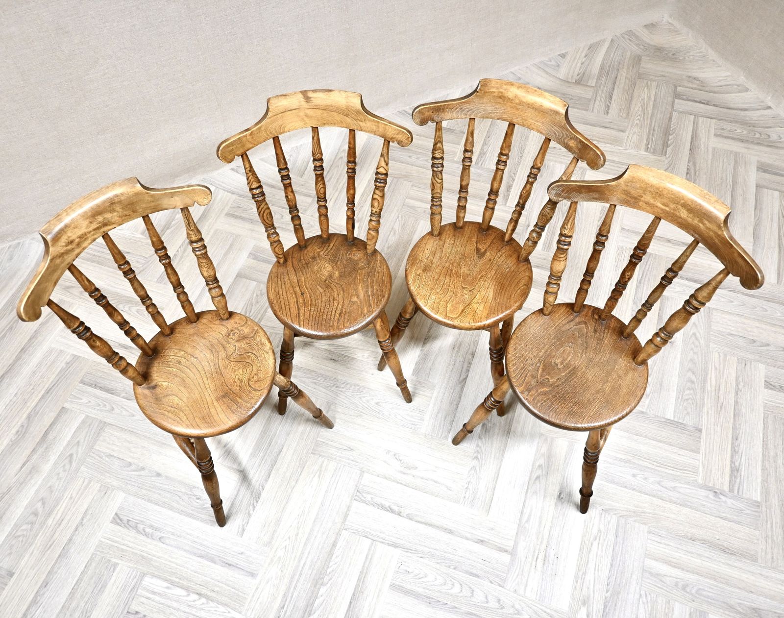 Set Of 4 Antique Penny Seat Windsor Kitchen Dining Chairs photo Furniture