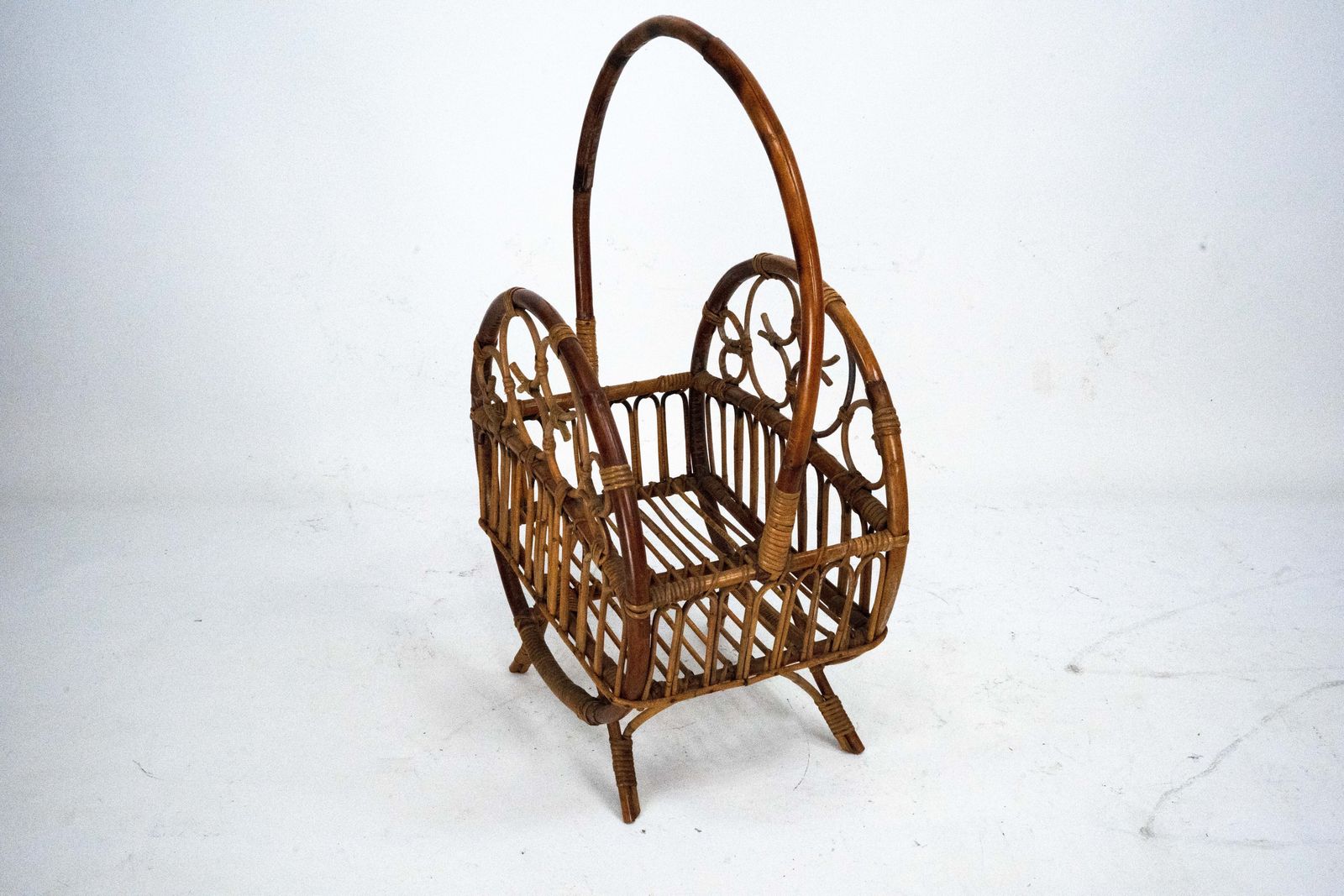 Italian Bamboo & Rattan Magazine Rack, 1950s photo for sale