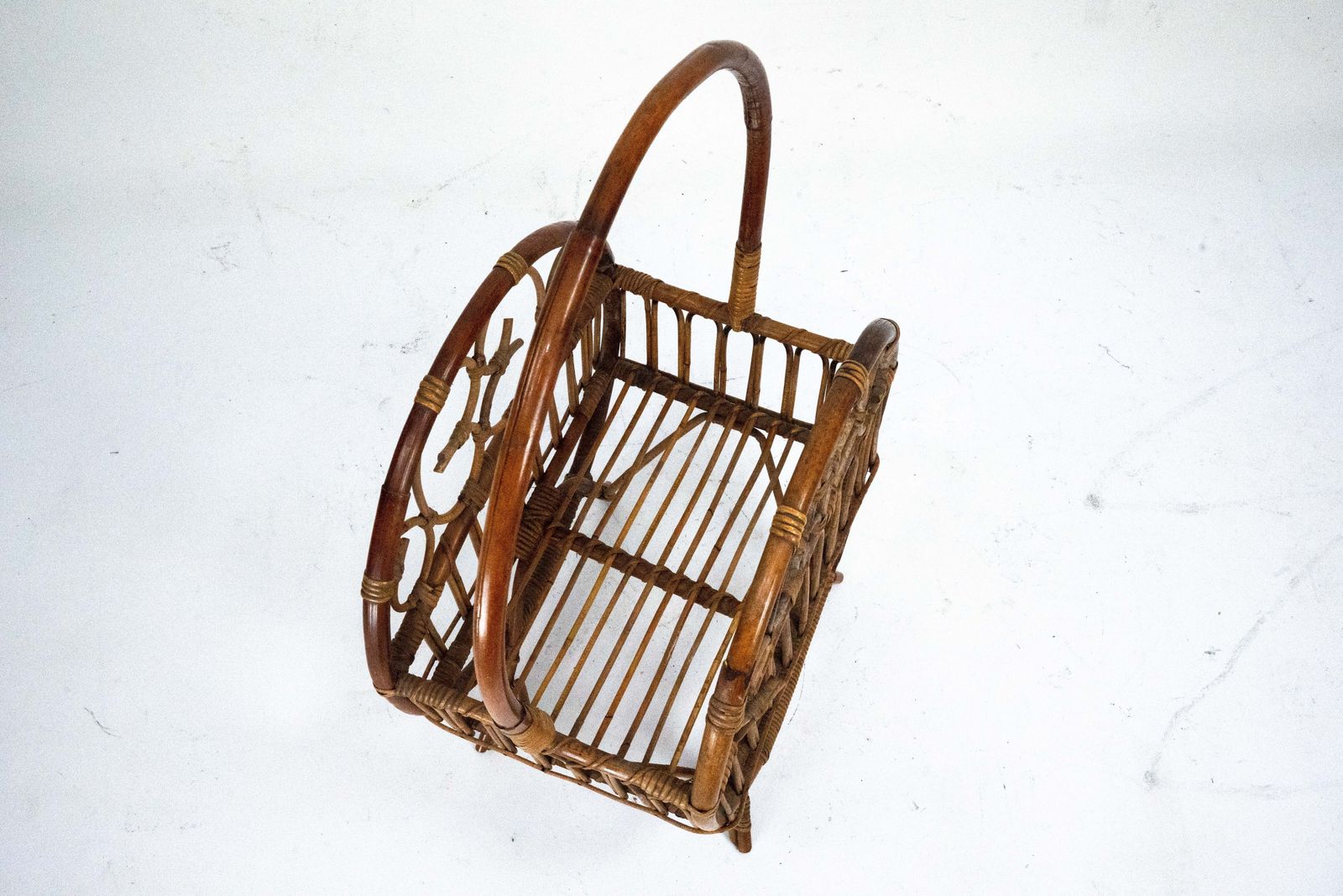 Italian Bamboo & Rattan Magazine Rack, 1950s photo vintage