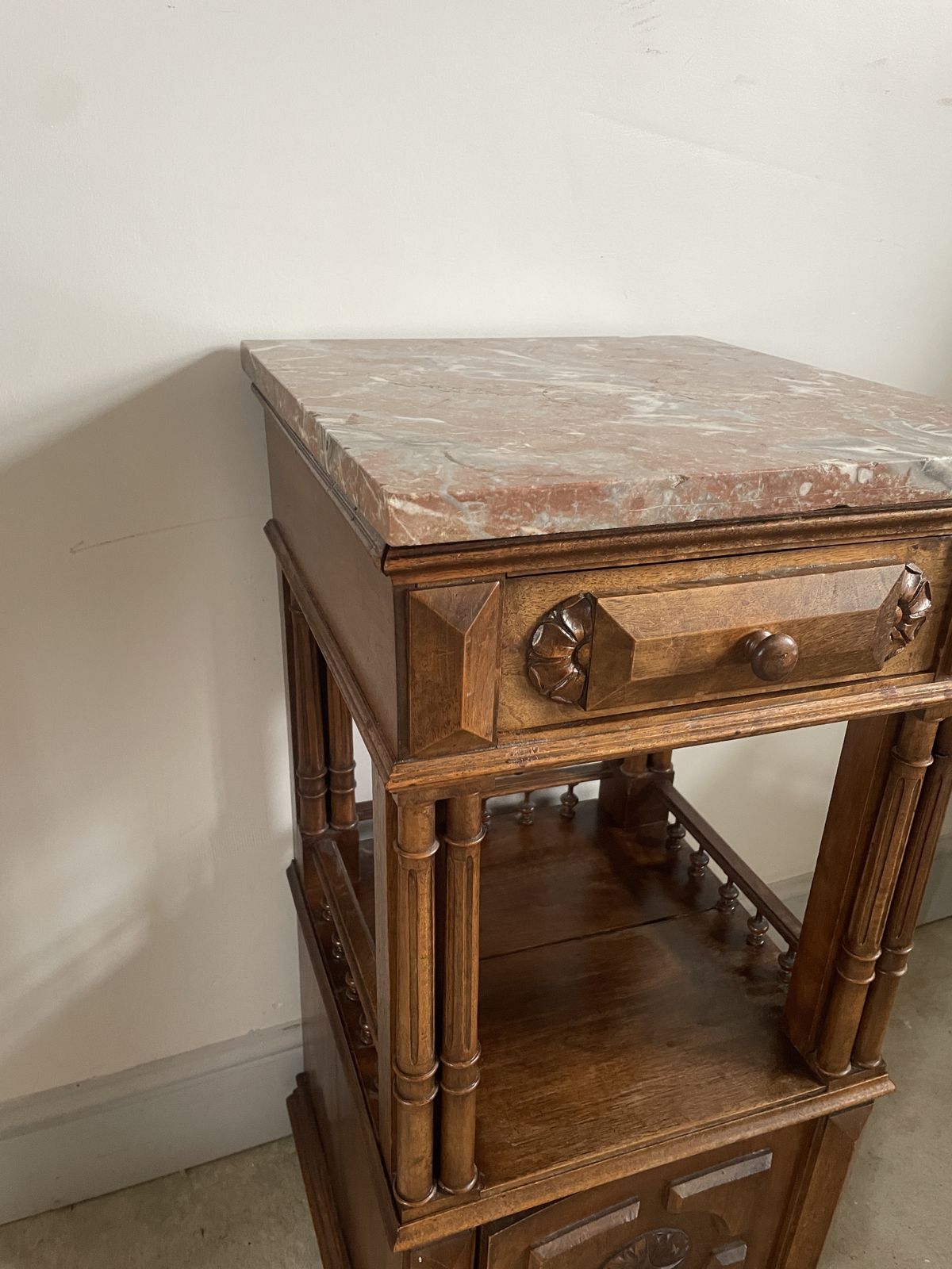 An Antique French Walnut Marble Topped Bedside Cabinet photo buy