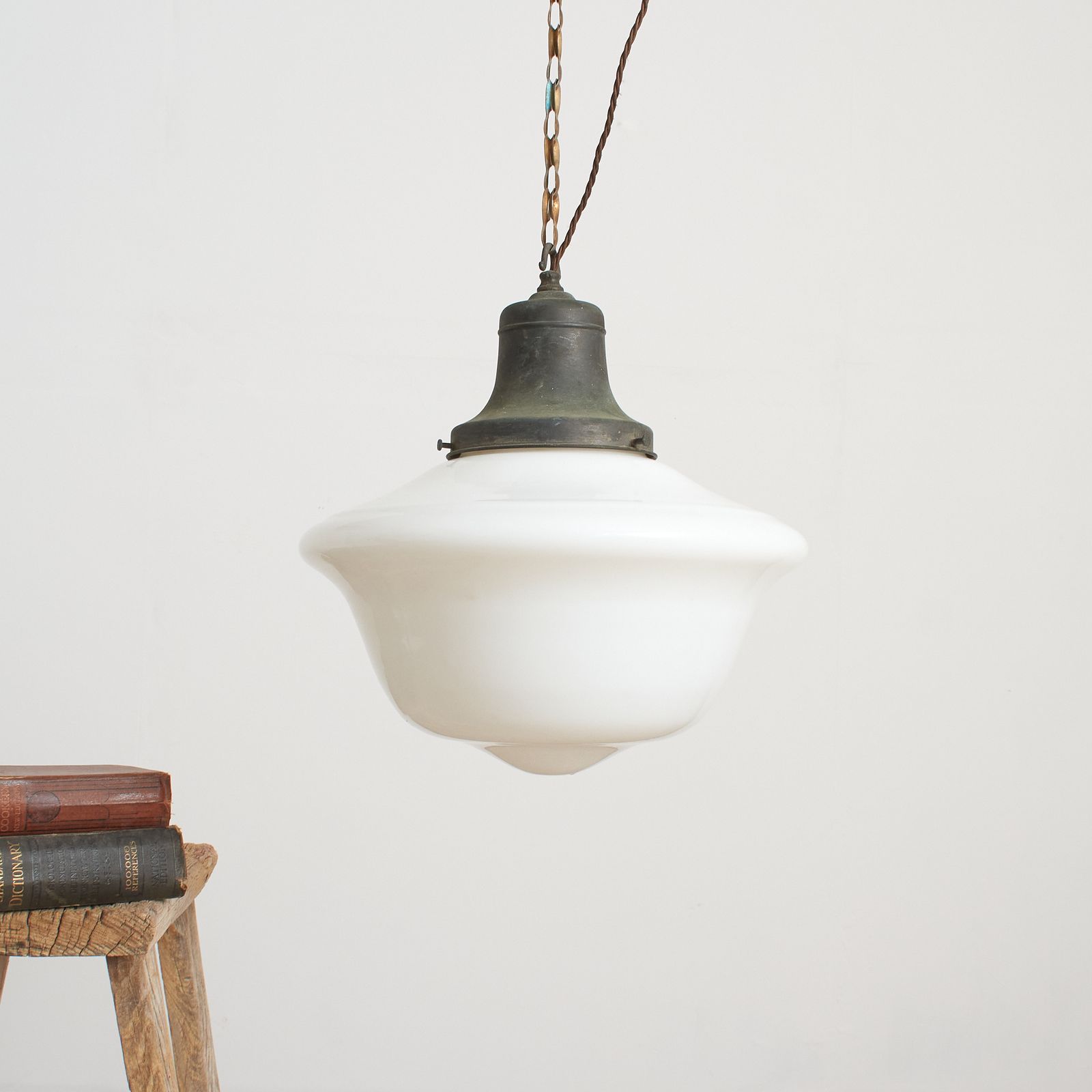 Pair Of Large Antique Church Opaline Glass Pendant Lights photo furniture
