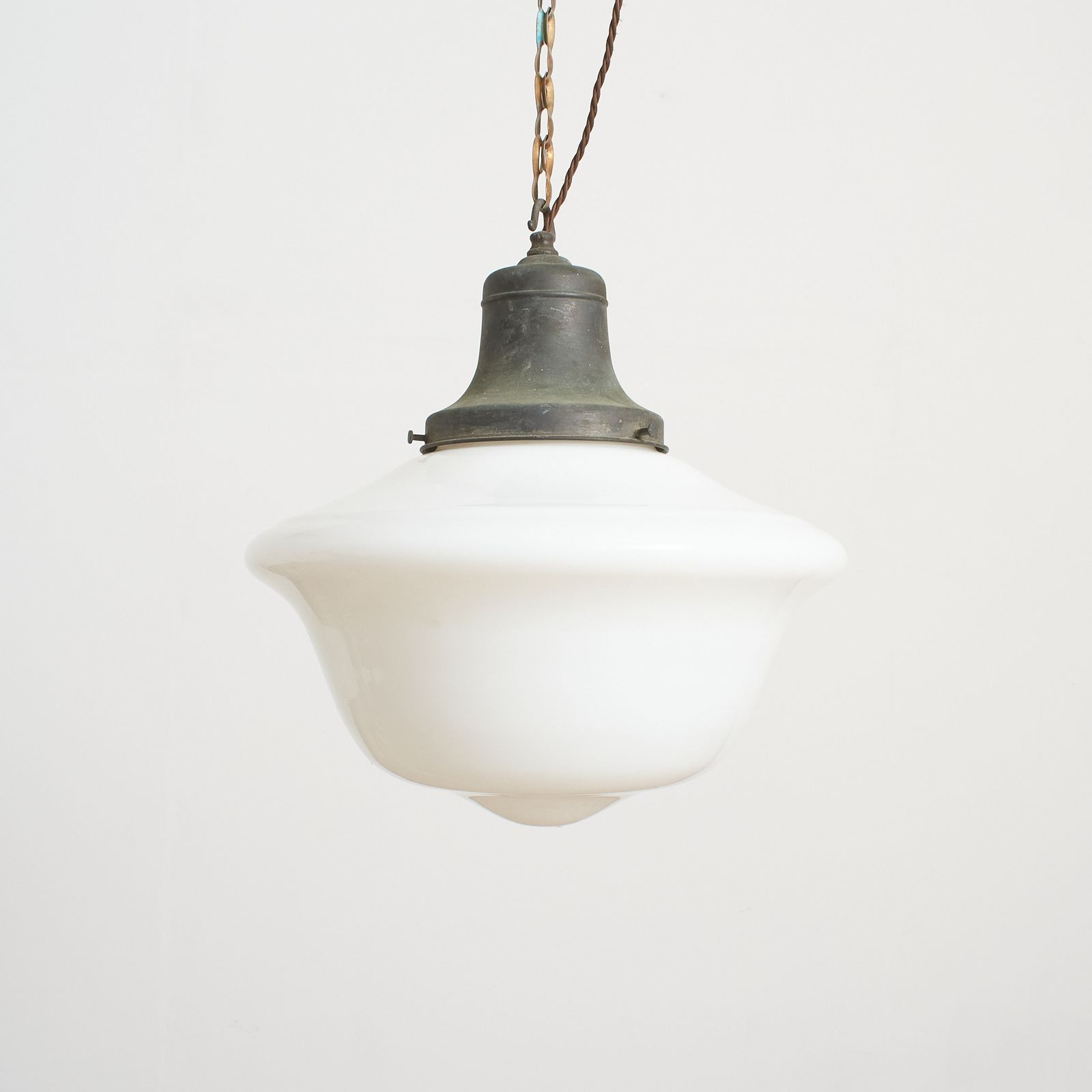 Pair Of Large Antique Church Opaline Glass Pendant Lights photo for sale