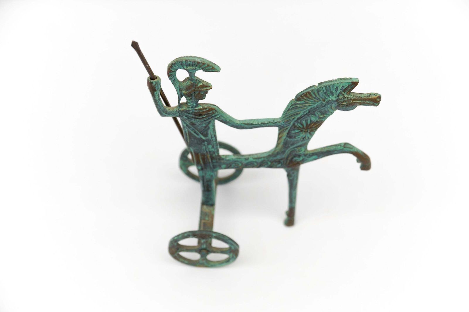 Bronze Sculpture Athena Minerva With Spear On Chariot, 1960s Mid Century Modern photo for sale