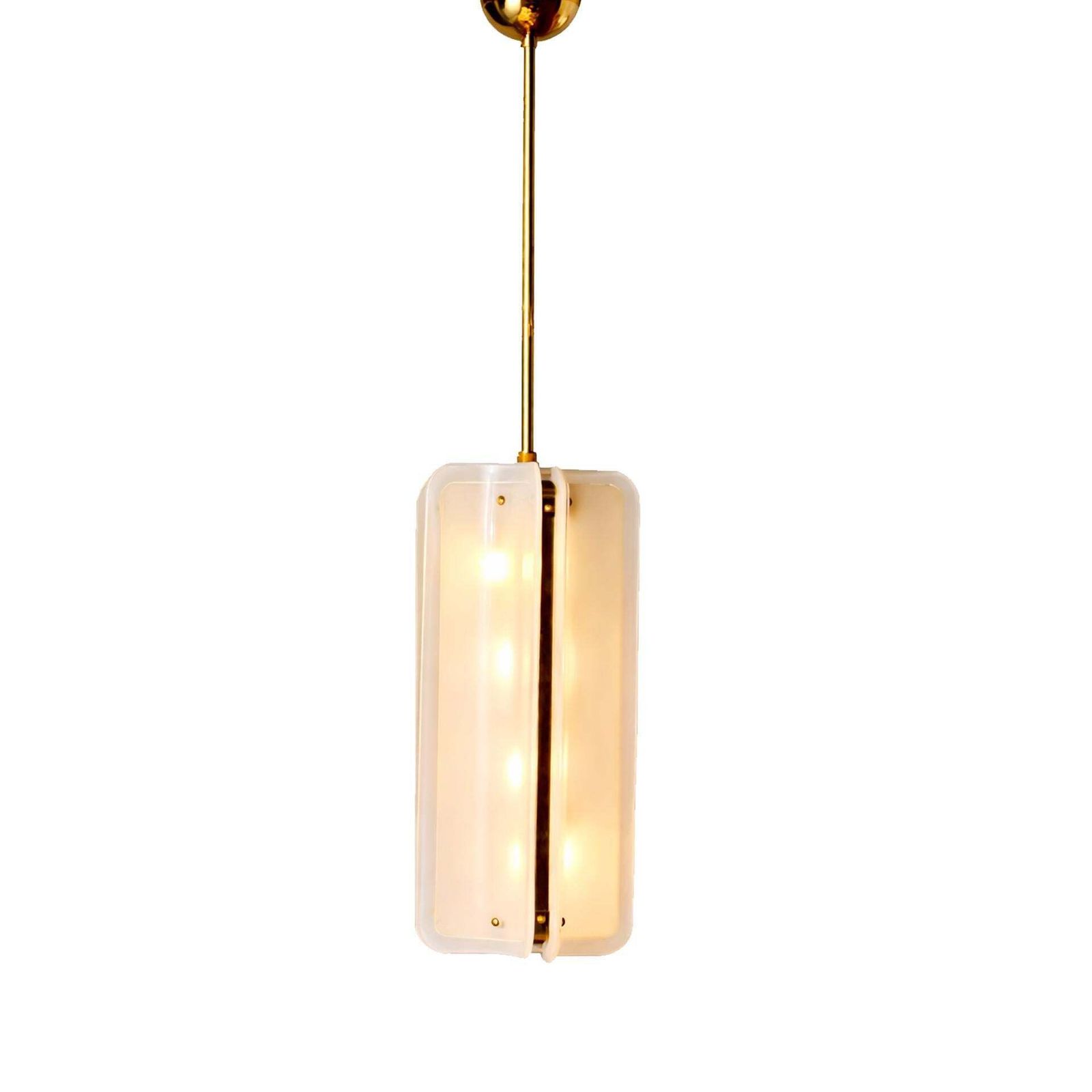 Mid Century Modern Style White Murano Glass And Brass Italian Pendant Lamp photo for sale