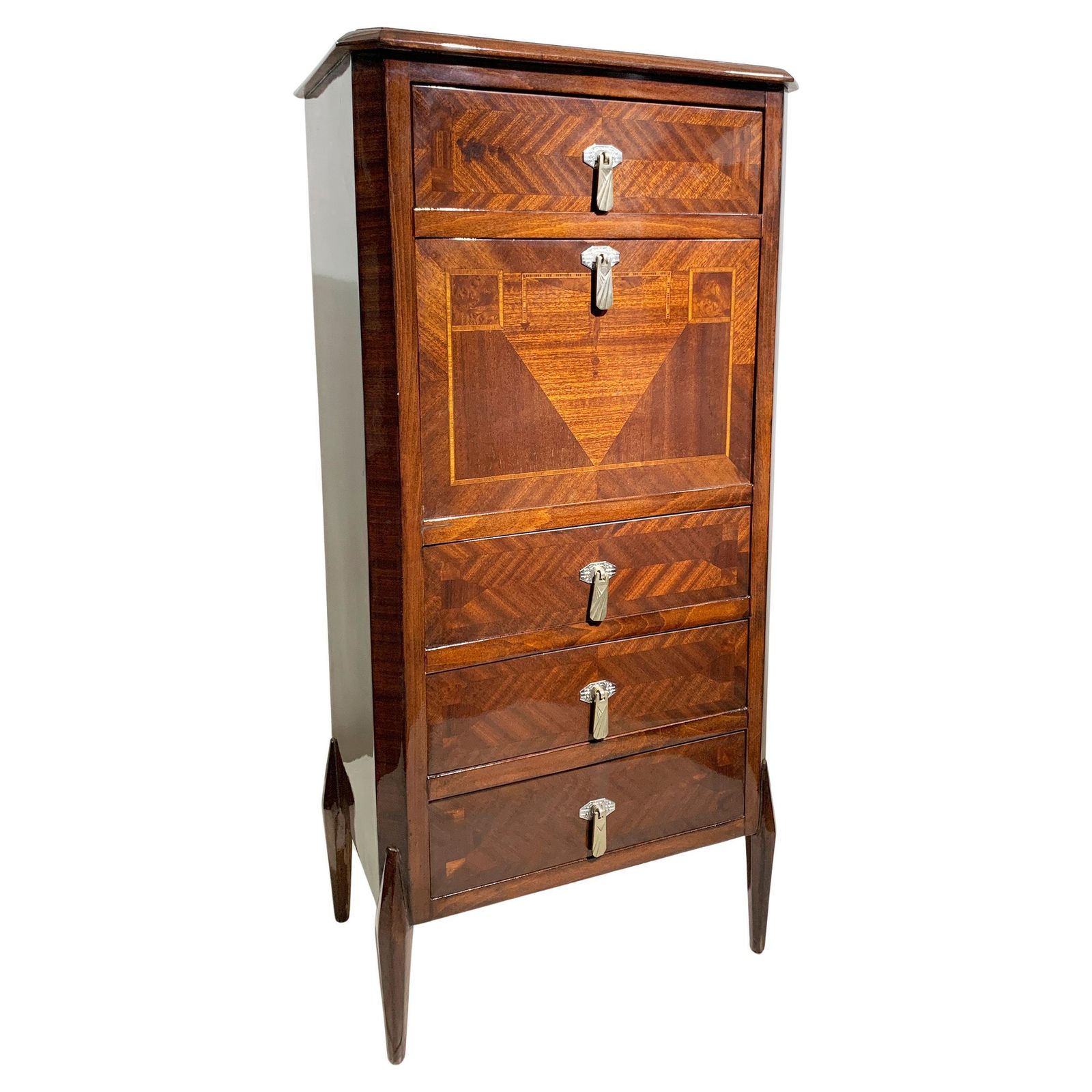 Italian Art Deco Secretary & Dry Bar With Wood Inlay, Circa 1940s
