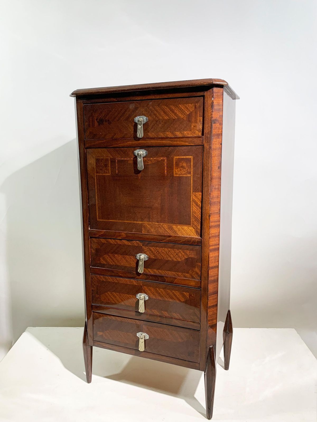 photo furniture Italian Art Deco Secretary & Dry Bar With Wood Inlay, Circa 1940s