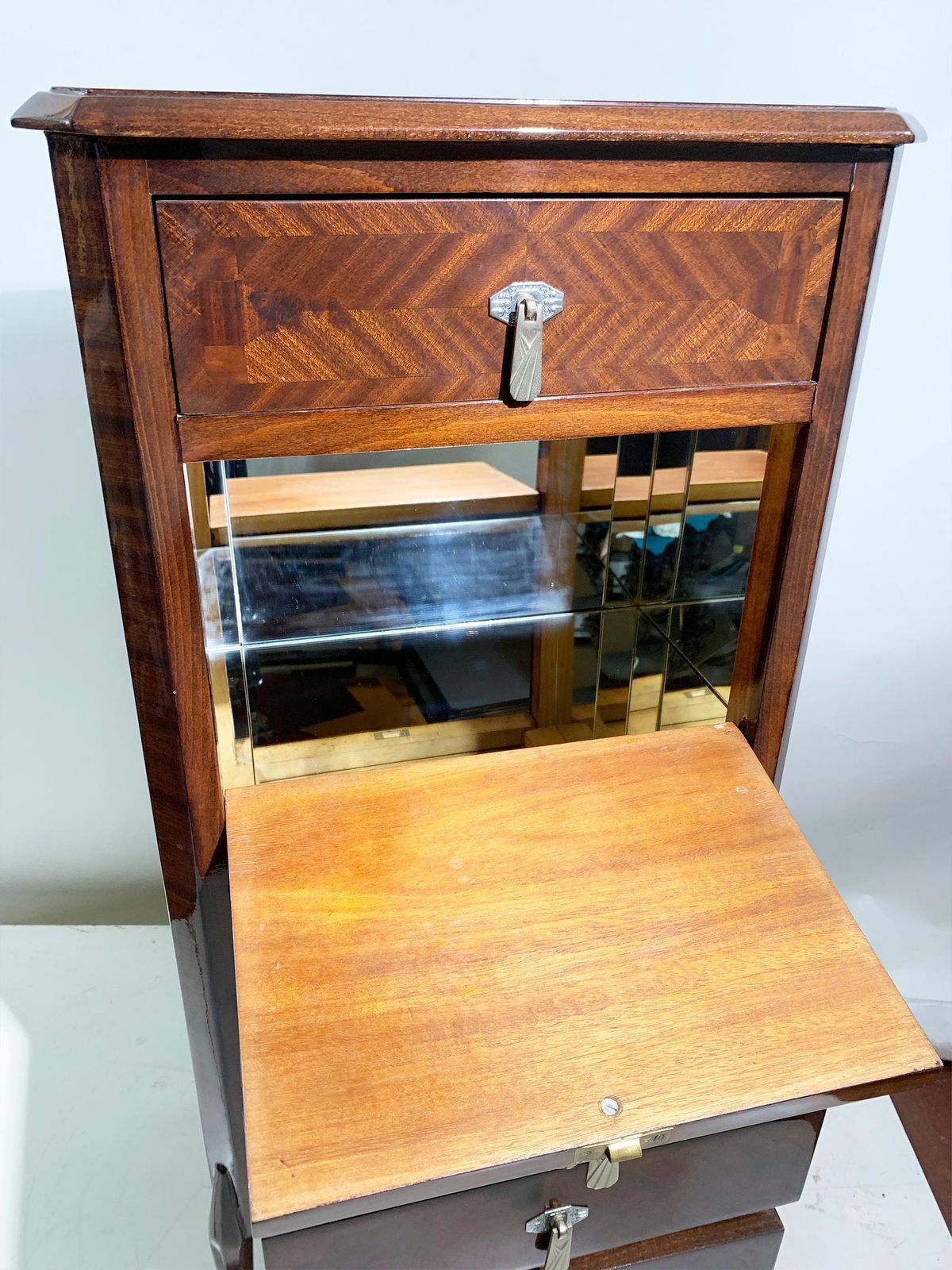 3468.0 Italian Art Deco Secretary & Dry Bar With Wood Inlay, Circa 1940s photo