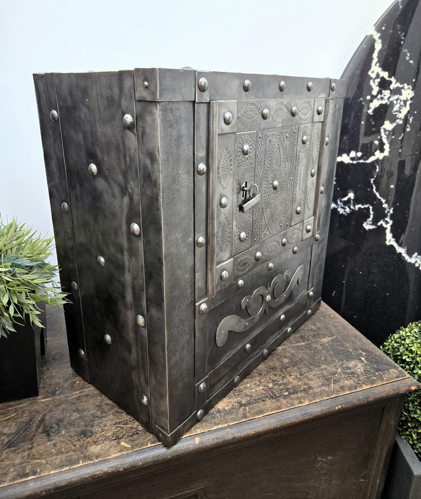 18th Century Wrought Iron Italian Antique Hobnail Safe Strong Box Bar Cabinet photo vinterior