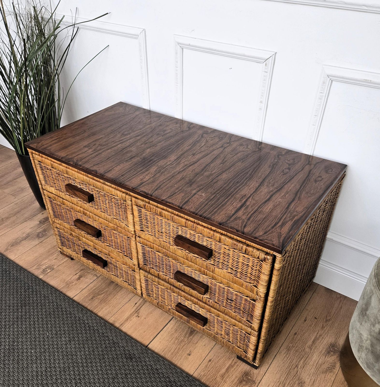 1960s Italian Bamboo & Rattan Bohemian French Riviera Commode Chest Of Drawers photo vintage