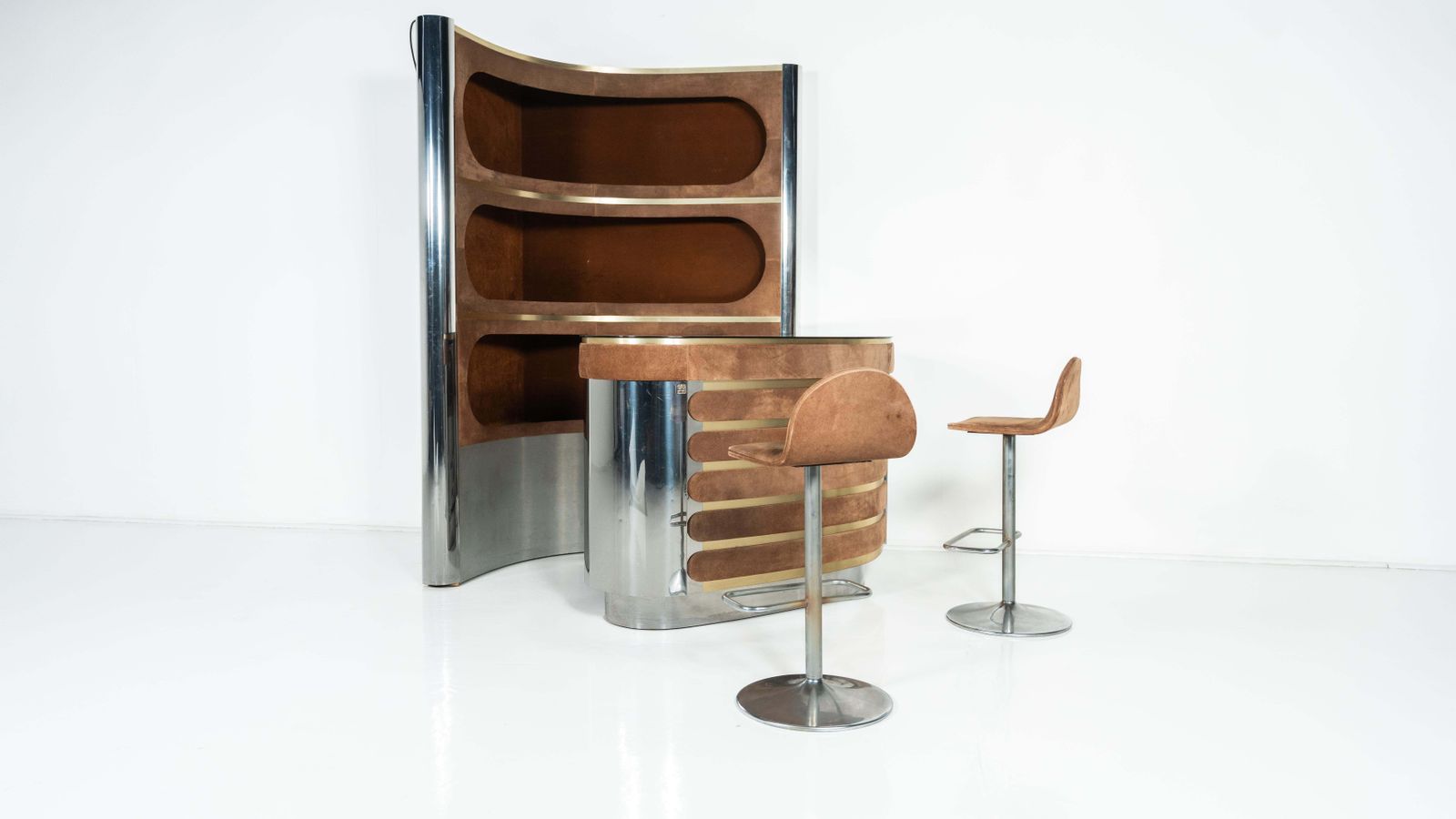 Mid Century Modern Suede Bar By Willy Rizzo, Italy, 1970s photo for sale