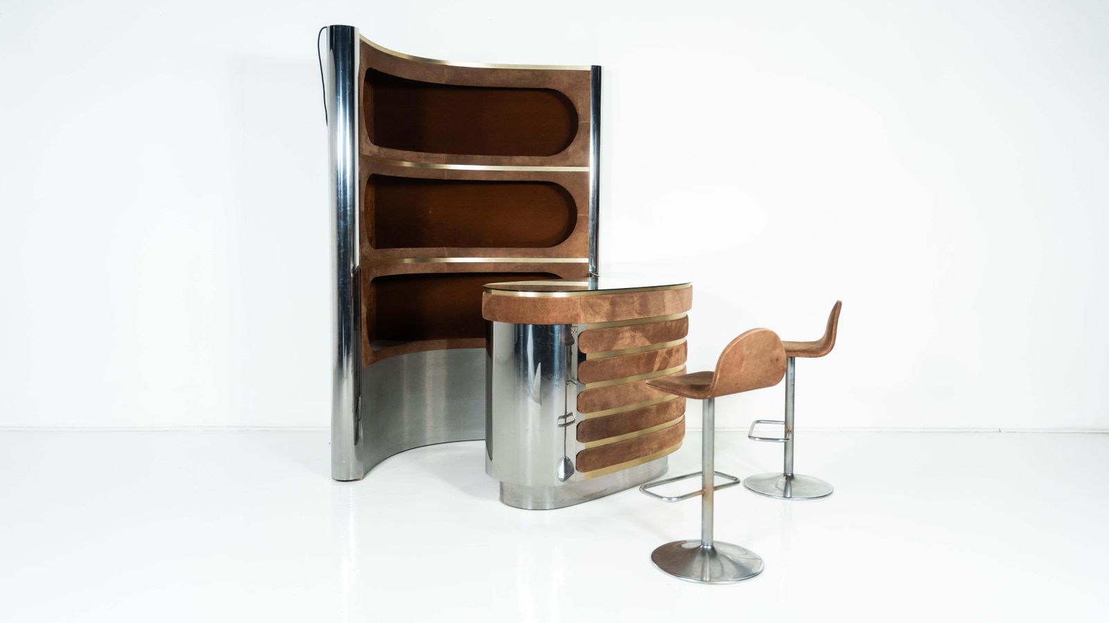 Mid Century Modern Suede Bar By Willy Rizzo, Italy, 1970s photo Furniture