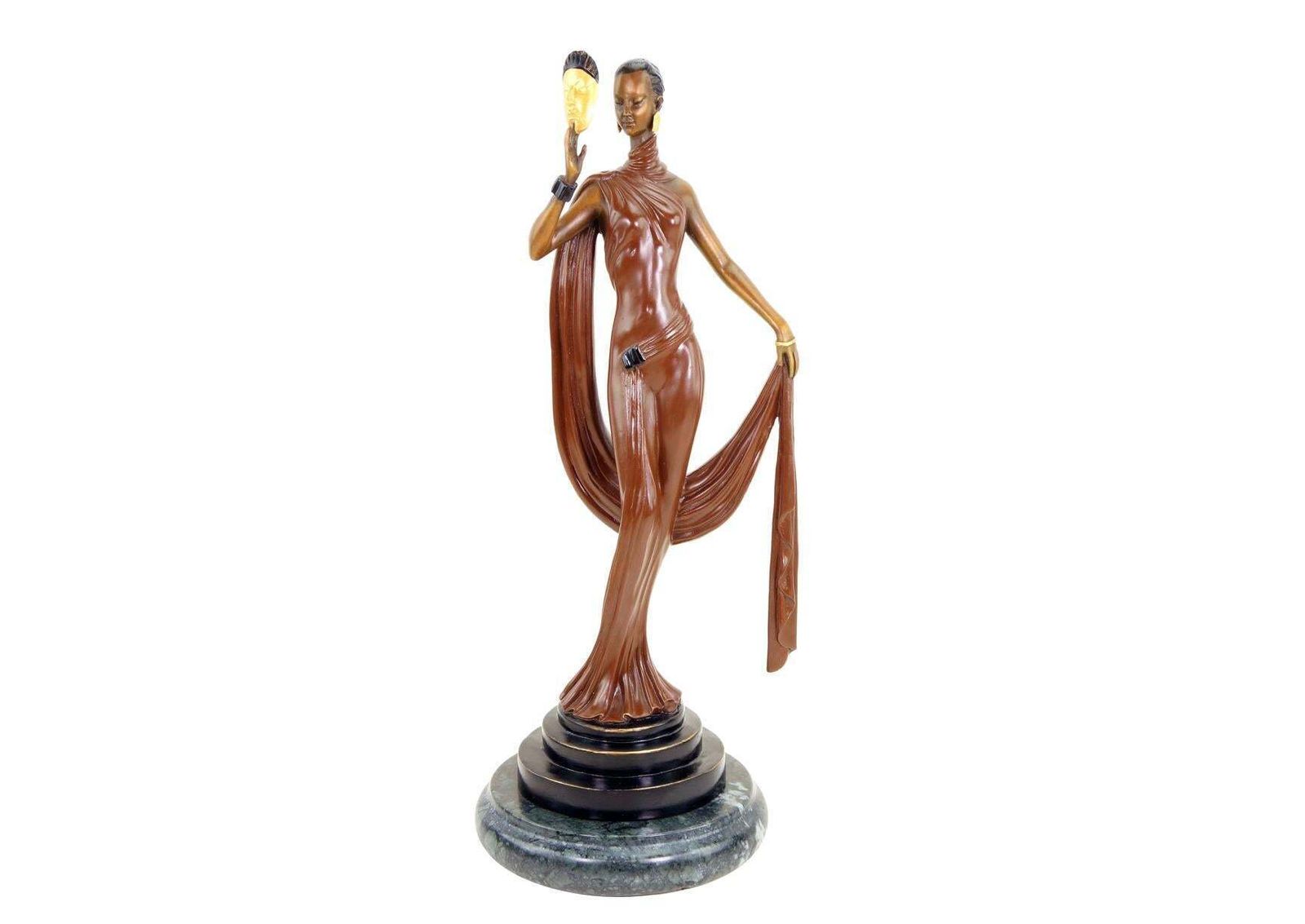 Sculpture Dancer With Mask In Bronze, Art Deco Style, 20th Century photo vinterior