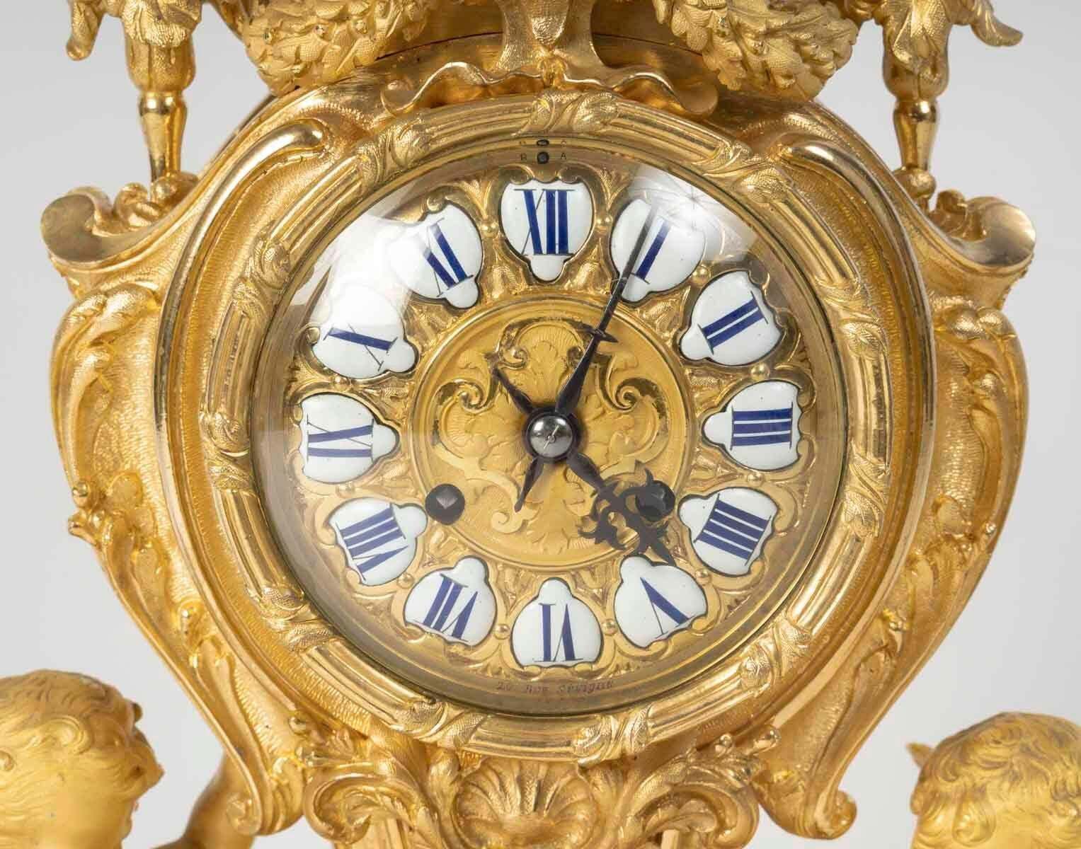 Gilded Bronze Mantel Set, Louis XV Style, Napoleon III Period. photo 14380.0