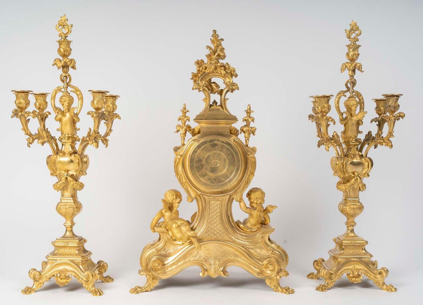 Gilded Bronze Mantel Set, Louis XV Style, Napoleon III Period. photo vintage