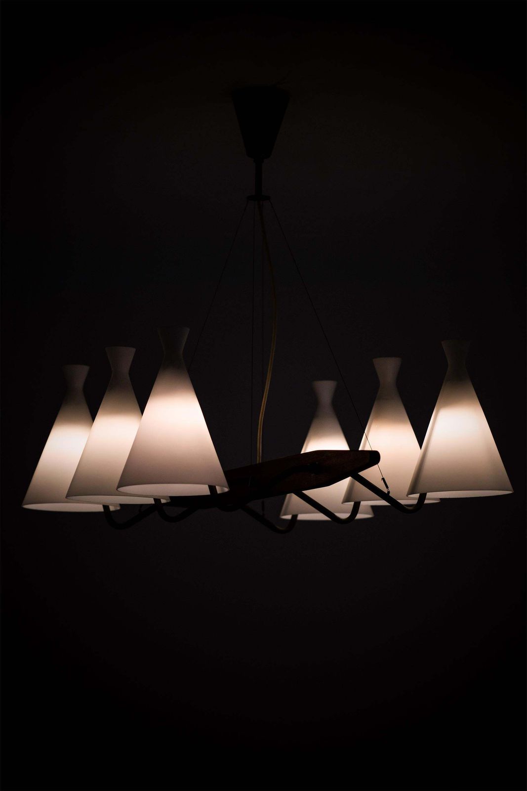 Ceiling Lamp In Brass, Teak And Opaline Glass By Svend Aage Holm Sørensen, 1950s photo for sale