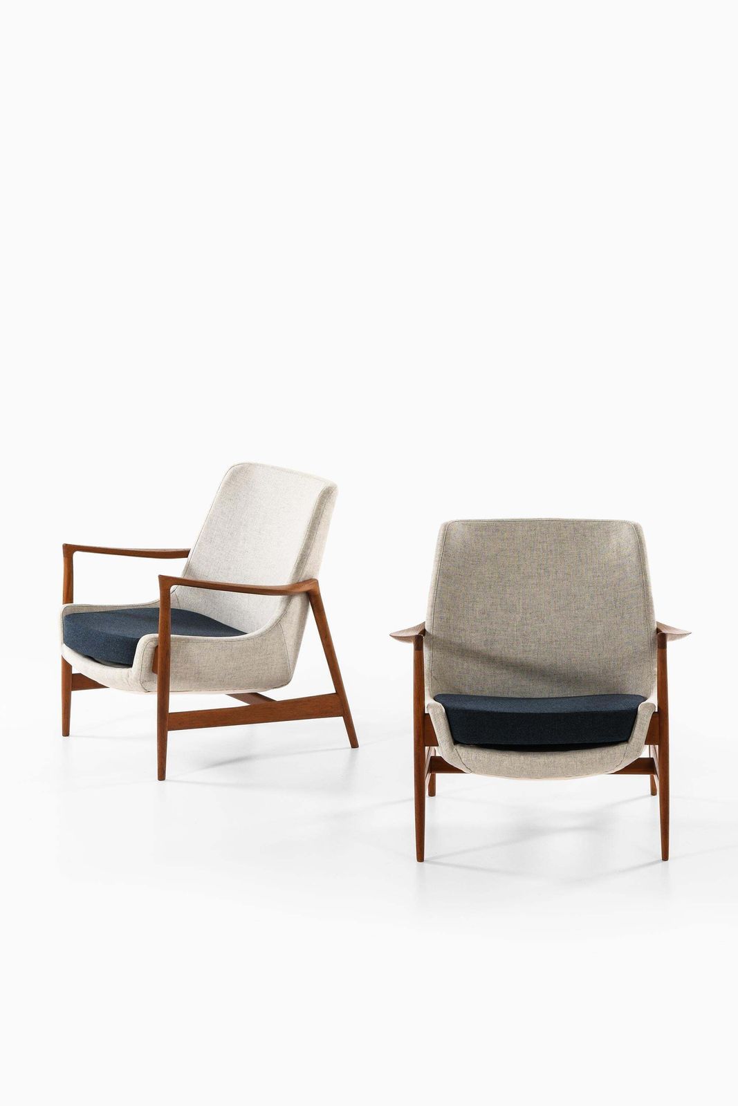 Set Of 2 Easy Chairs In Wool And Teak By Ib Kofod Larsen, 1950s photo furniture