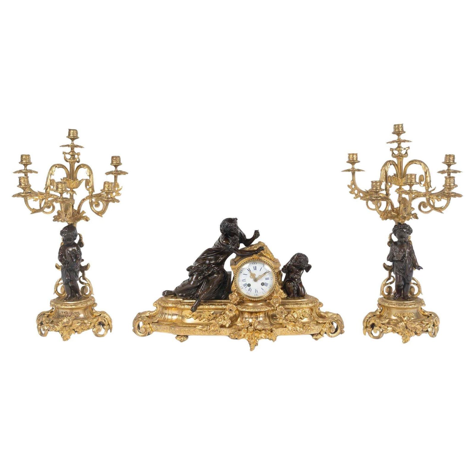 Fireplace Set In Patinated And Ormolu, Napoleon III Period, 19th Century.